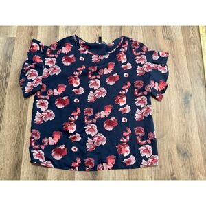 Banana Republic Blouse Womens S Navy Blue Floral Flutter Sleeve Top Excellent